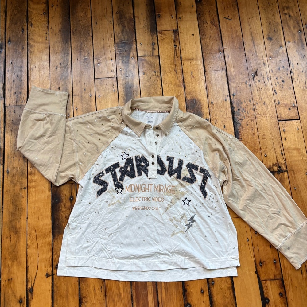Anthropologie Pilcro Women’s Medium Long Sleeve Stardust Graphic Henley Knit Top - Picture 2 of 10